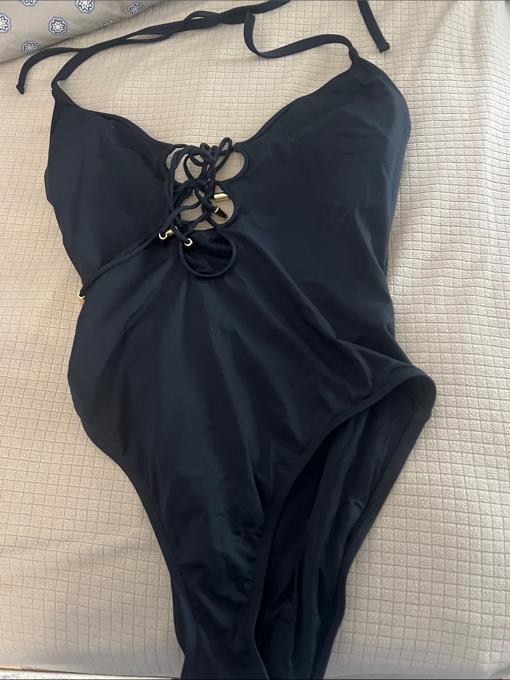 La Blanca Black Lace-Up woman’s One-Piece Swimsuit